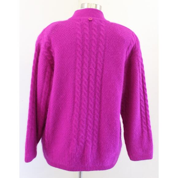 Vtg 90s Berry Magenta Lambswool Angora Rabbit Hair Sweater Jacket Cardigan Sz XS - Picture 5 of 6